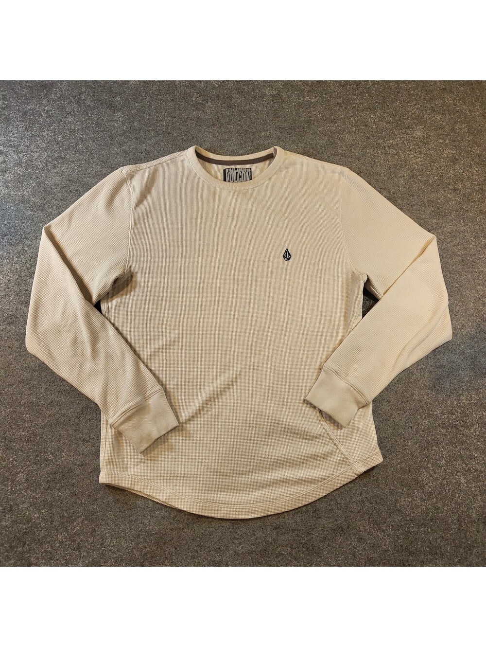 Volcom Men's Thermal Waffle Knit Long Sleeve Shirt Cream Off-White Size Medium